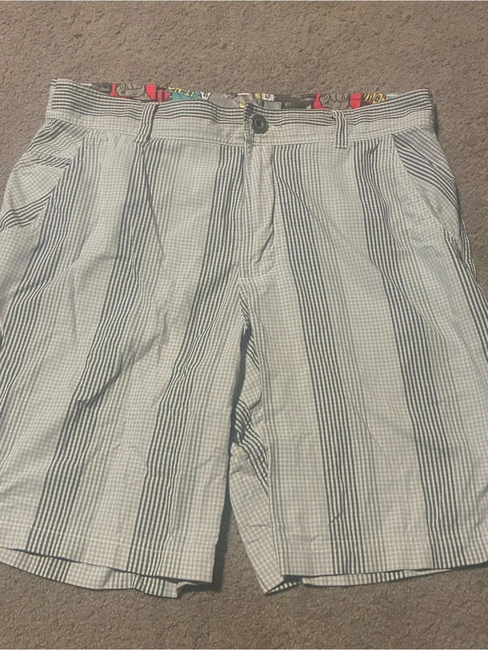 lululemon athletica Blue and White Striped Seersucker Shorts